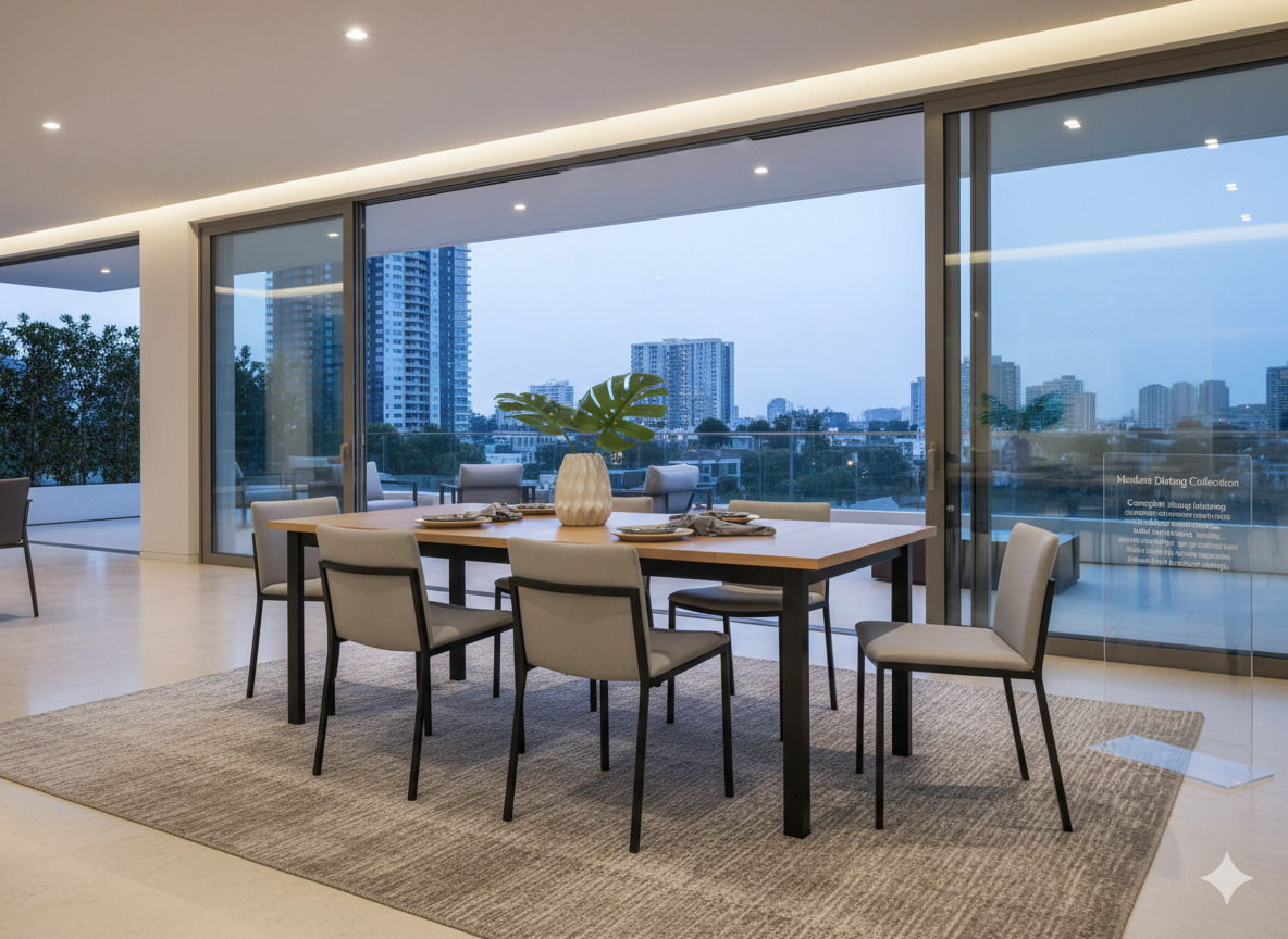 Modern dining set with six chairs and table